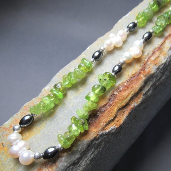 Peridot Pearl Necklace on Sterling Silver Chain - Picture 2 of 8